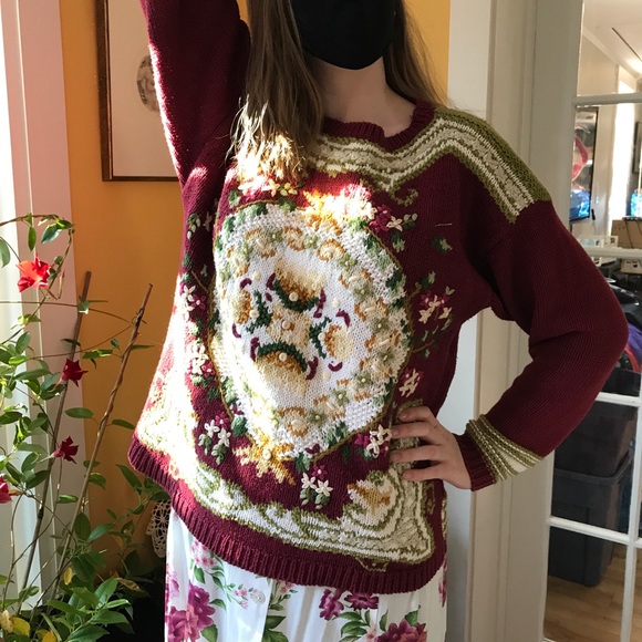 Vintage Sweaters - Vintage 90s Small Cottagecore Floral Sweater